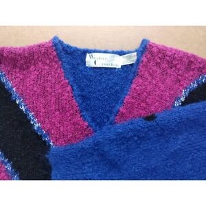 VTG 80s Size M Women Western Connection Sweater Blue Pink Western Core V Neck